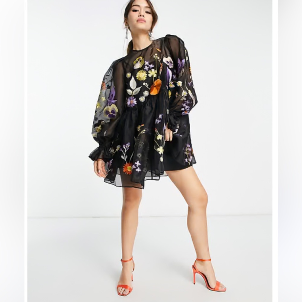 ASOS embroidered organza dress with slip size 4 - 8